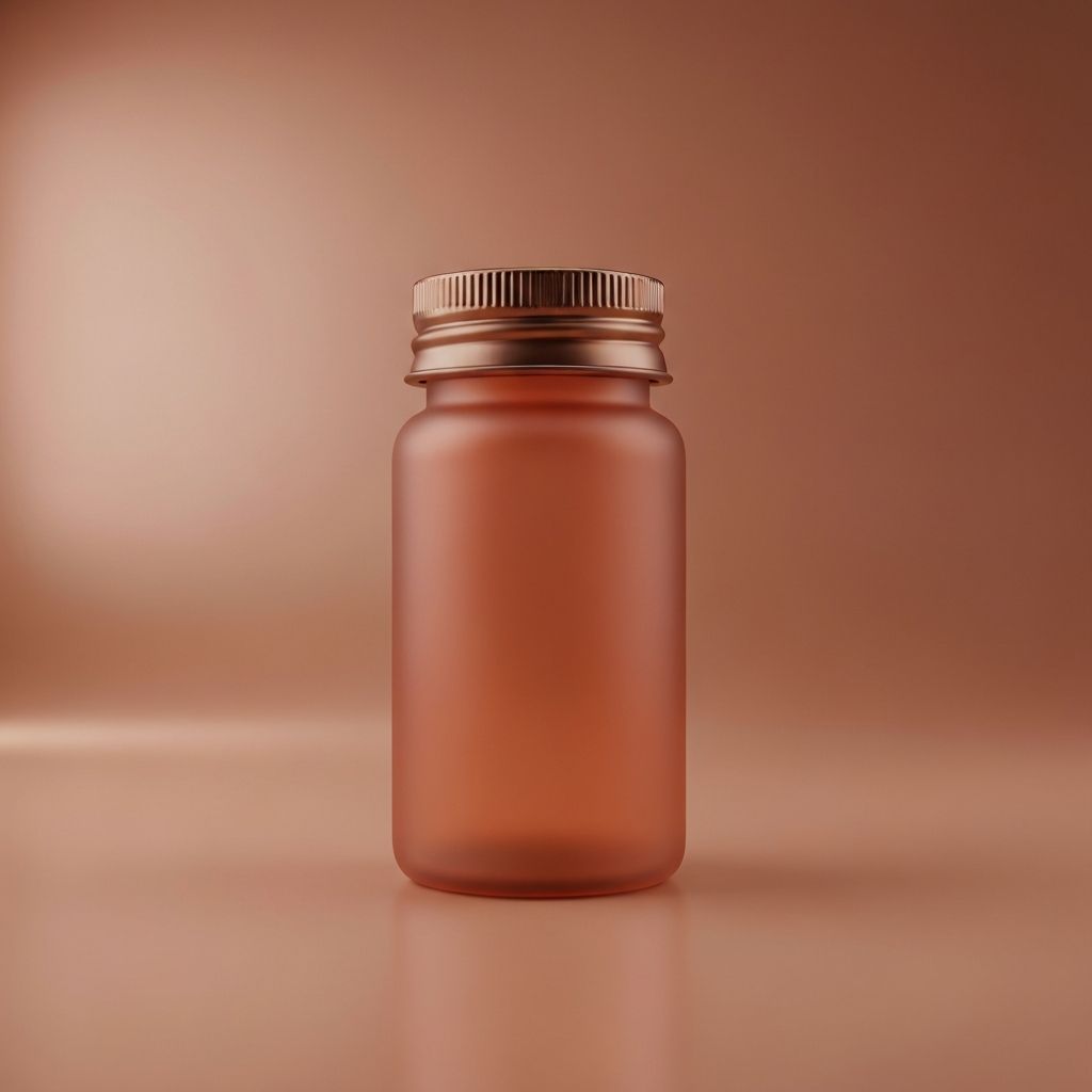 Frosted terracotta Effecty sumatriptan bottle on a warm rust gradient
