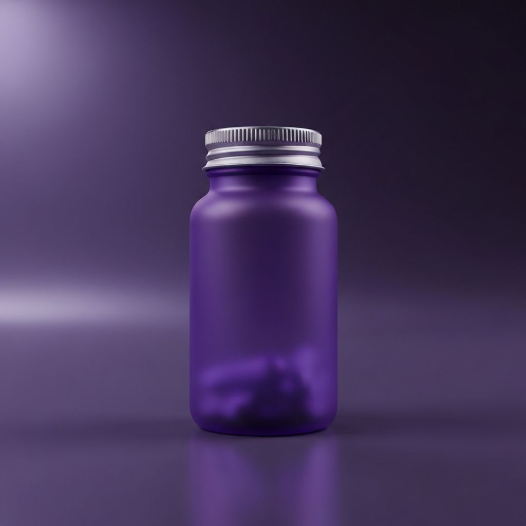 Frosted indigo-violet Stride trazodone bottle on a deep indigo gradient